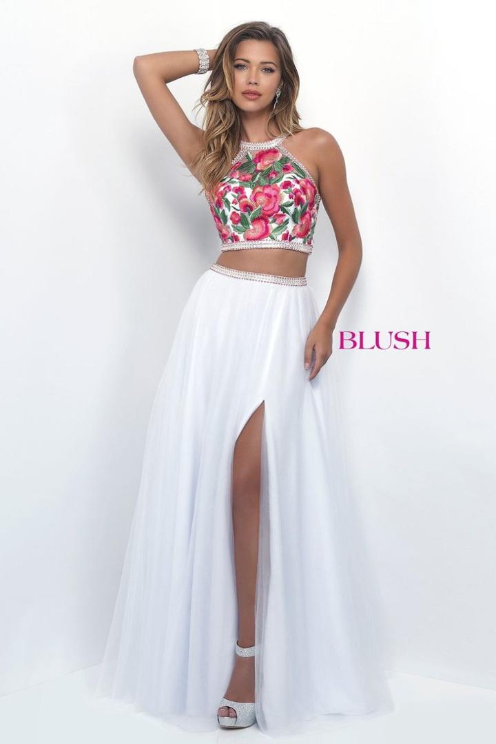 Blush - Two-piece Embellished Halter Neck A-line Gown 11209