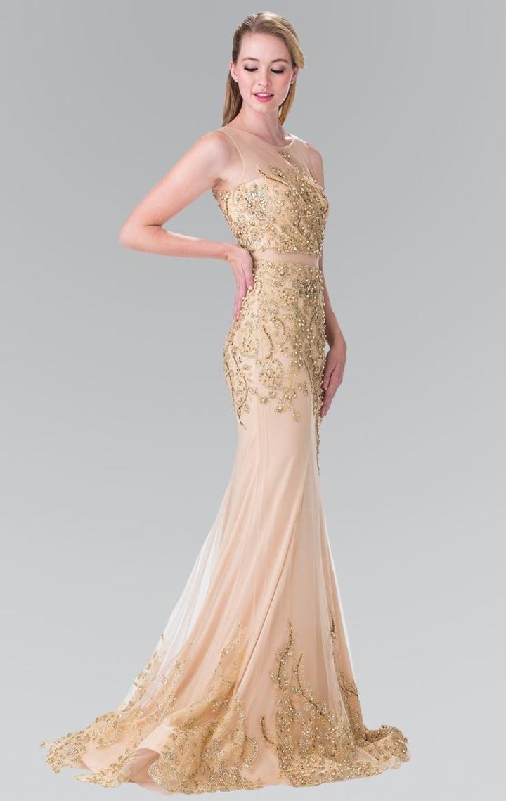 Elizabeth K - Embellished Illusion Bateau Jersey Trumpet Dress Gl2338