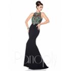 Panoply - Crystal Ornate Yoke Illusion Jersey Trumpet Gown 14810