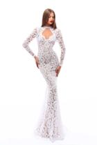 Tarik Ediz - 50230 Long Sleeve High Neck Lace Sheath Dress
