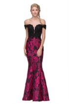 Eureka Fashion - Beaded Lace Off-shoulder Floral Print Mermaid Dress