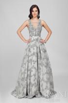 Terani Evening - Eccentric Floral Accented Illusion Neck A-line Gown Couture1722e4249