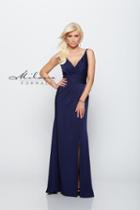 Milano Formals - Deep V-neck Ruched Bodice Fit And Flare Long Dress With Side Thigh-high Slit E2125