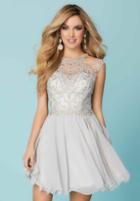 Hannah S - 27151 Crystal Ornate Illusion Jewel Cutaway A-line Dress