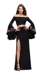 La Femme - 25741 Two Piece Long Bell Sleeve Jersey Sheath Dress
