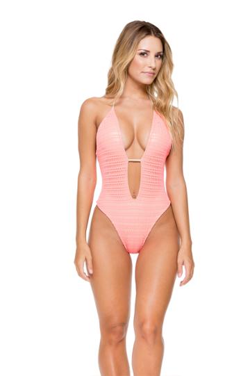Luli Fama - Take Me To Paradise Plunge Cheeky One Piece In Coral (l530788)