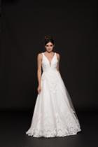 Colors Dress - 1943 Plunging V-neck Embroidered A-line Mesh Gown