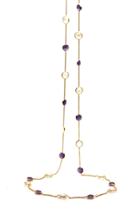 Tresor Collection - 18k Yellow Gold Long Necklace With Rainbow Moonstone & Amethyst