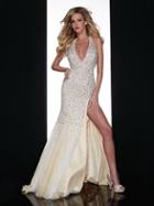 Panoply - 14606 Crystal Speckled Halter Trumpet Gown