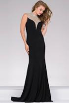 Jovani - Long Jersey Dress With Jeweled Neckline 42240