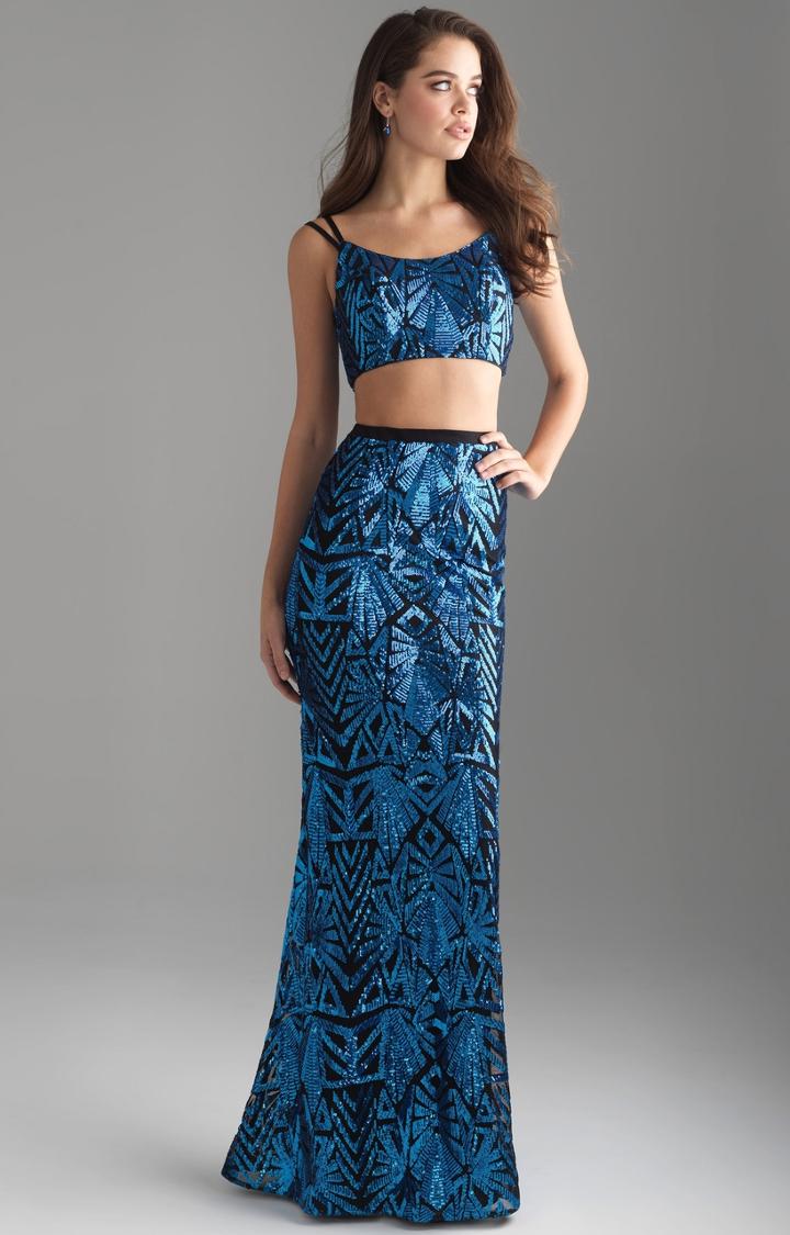 Madison James - 18-636 Two Piece Crop Top Sequined Dress