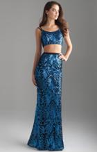 Madison James - 18-636 Two Piece Crop Top Sequined Dress