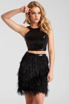 Jovani - 55053 Two Piece Feather Skirt Short Dress