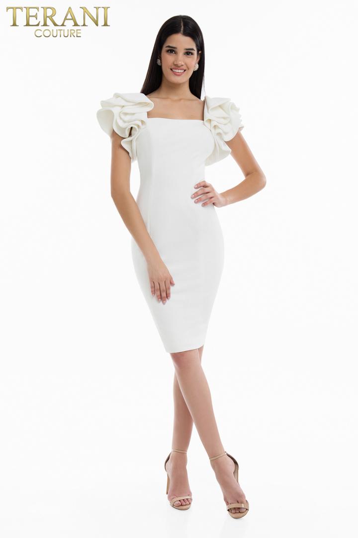 Terani Couture - 1821c7006 Ruffled Fitted Knee Length Dress