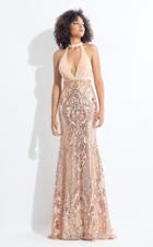 Rachel Allan - 6190 Plunging Halter Sequined Jersey Gown