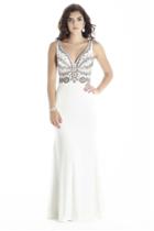 Jolene Collection - 17024 Bejeweled Plunging V-neck Gown