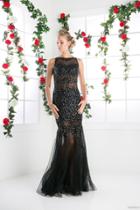 Cinderella Divine - Bejeweled Illusion Halter Tulle Trumpet Dress