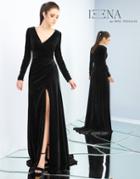 Ieena Duggal - 26007i Long Sleeve Velvet Evening Gown