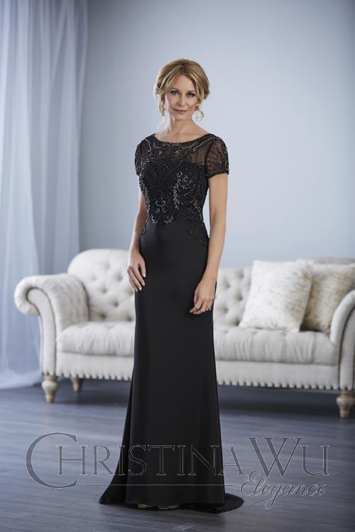 Christina Wu Elegance - 17853 Beaded Bateau Short Sleeve Sheath Dress