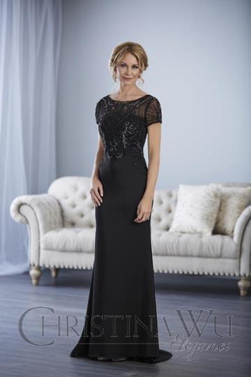 Christina Wu Elegance - 17853 Beaded Bateau Short Sleeve Sheath Dress
