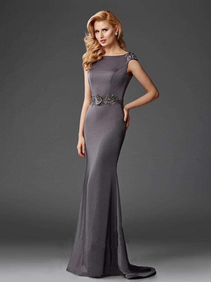 Clarisse - M6447 Bedazzled Bateau Sheath Dress