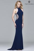 Faviana - 7931 Long Jersey Fit And Flare With Beaded Panels