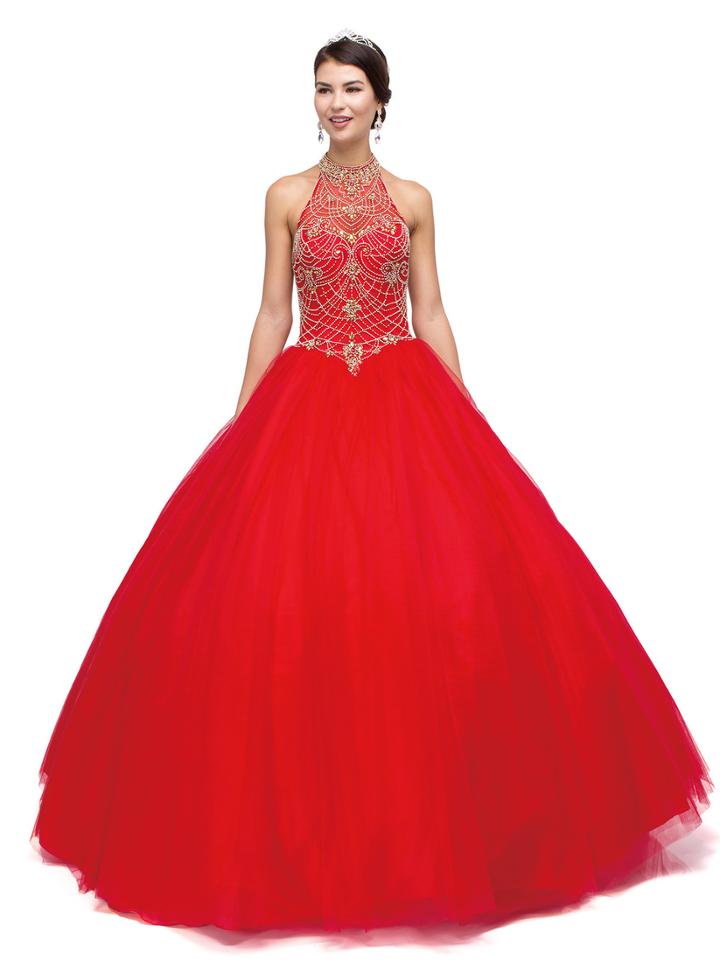 Sleeveless Halter Neck Shimmering Ball Gown