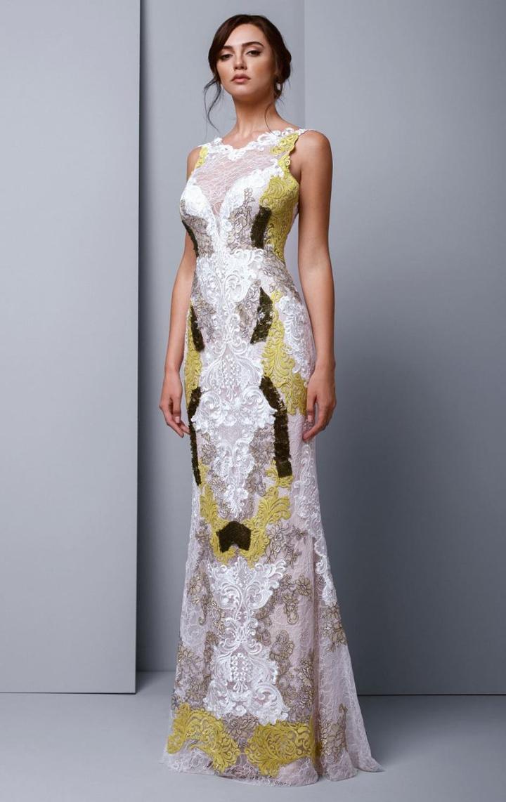 Beside Couture By Gemy - Bc1341 Embroidered Lace Bateau Trumpet Dress