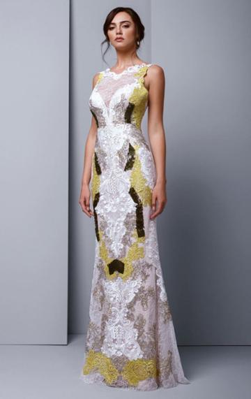 Beside Couture By Gemy - Bc1341 Embroidered Lace Bateau Trumpet Dress