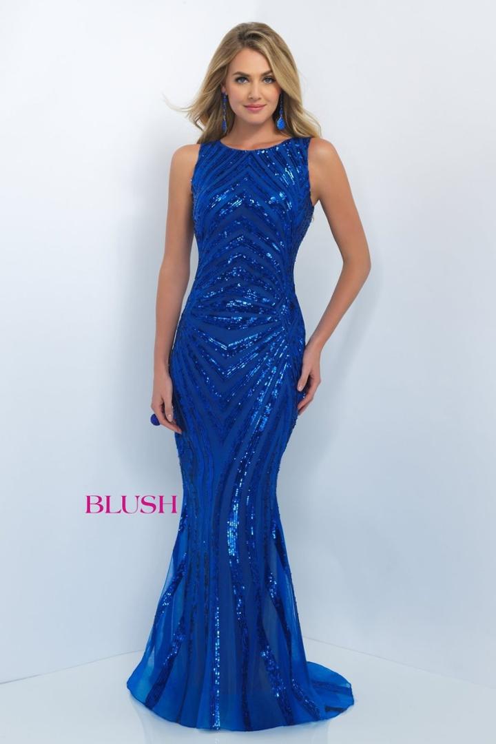 Blush - Sequined Jewel Neck Trumpet Dress 11118