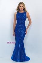 Blush - Sequined Jewel Neck Trumpet Dress 11118