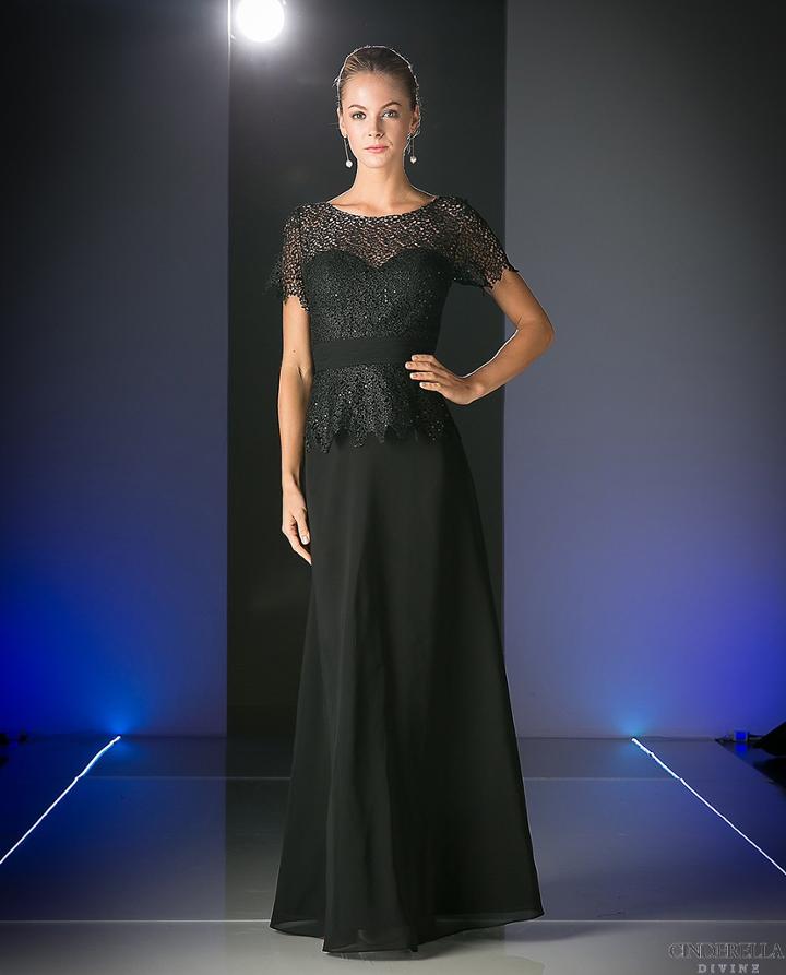 Cinderella Divine - Lace Short Sleeve Illusion Bateau Sheath Dress