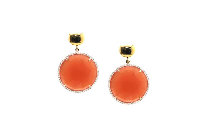 Tresor Collection - Orange Moonstone & Diamond Earring In 18k Yellow Gold