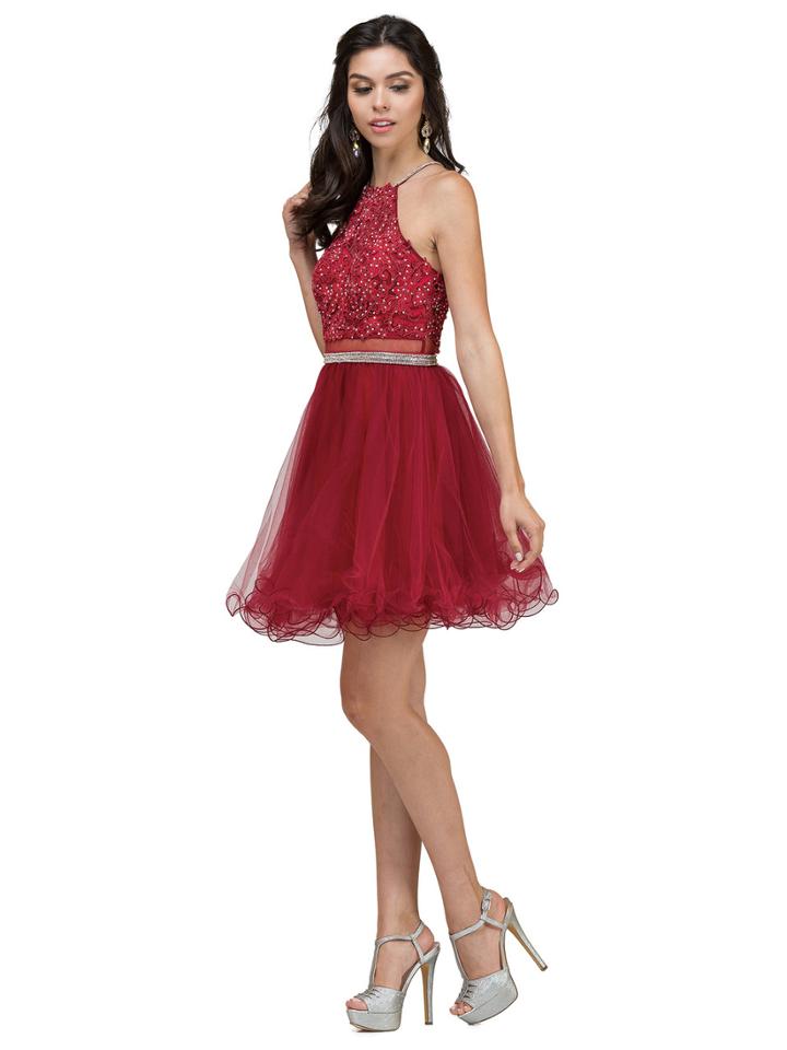 Dancing Queen - 2033 Halter Beaded Applique Short Dress