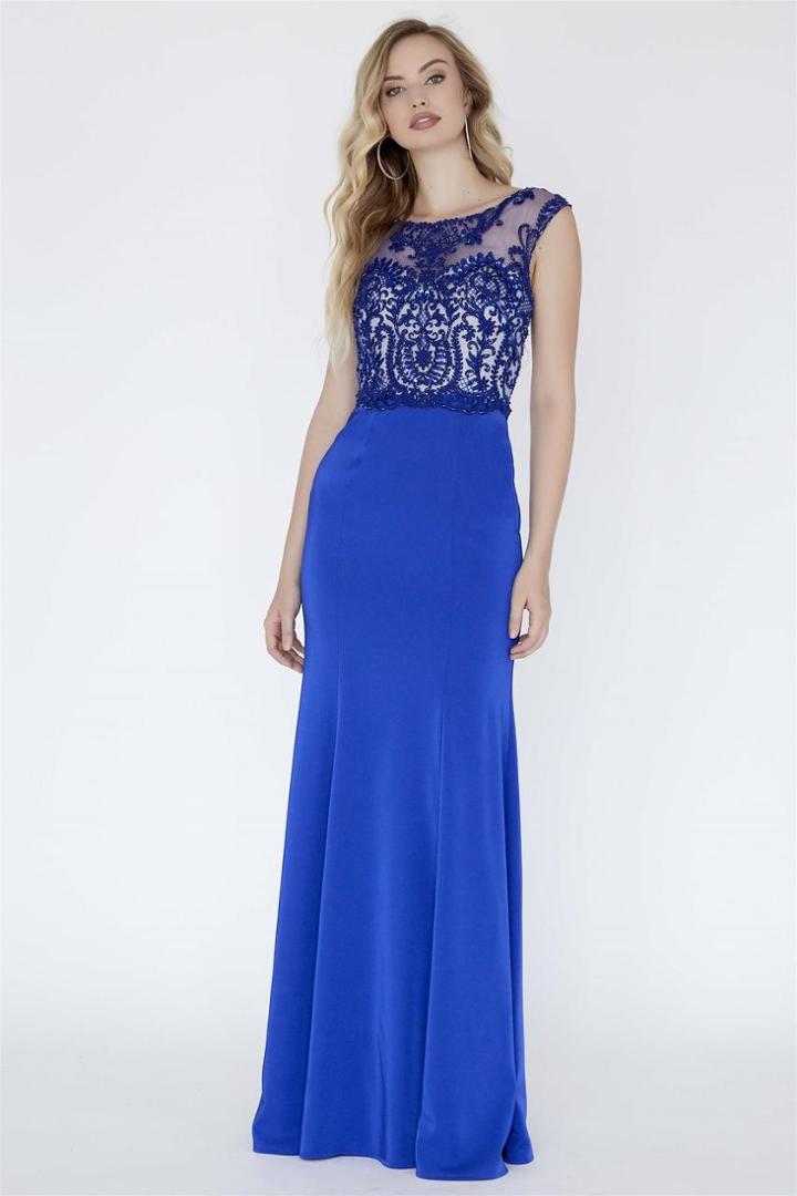 Jolene Collection - 18096l Beaded Lace Illusion Bateau Sheath Dress