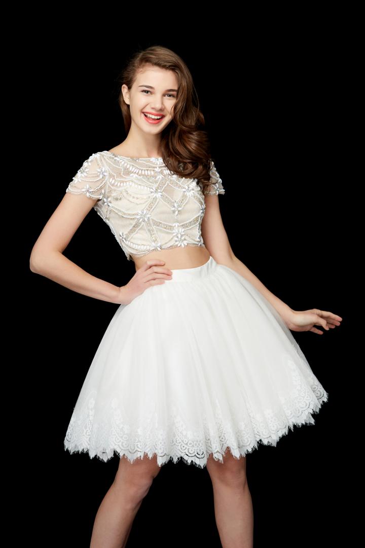 Angela And Alison - 72033 Two Piece Bejeweled Lace Bateau Dress