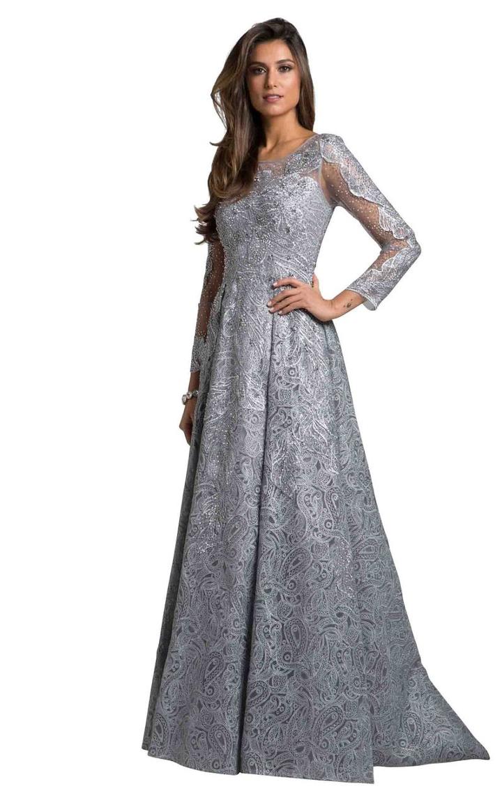 Lara Dresses - 29923 Appliqued Sheer Long Sleeves Evening Gown