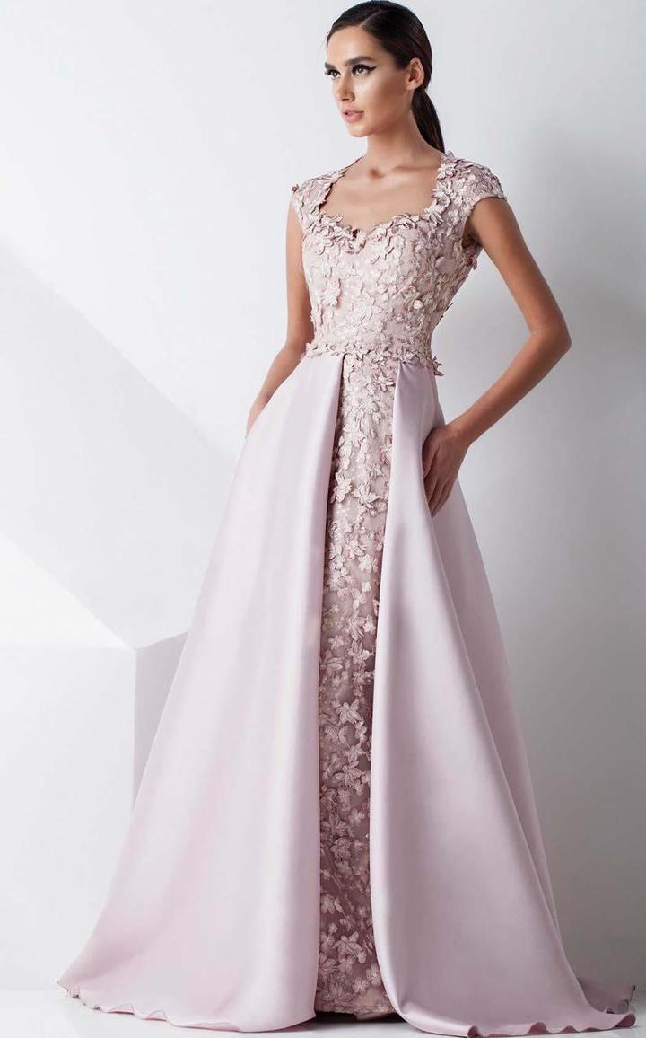 Mnm Couture - Floral Motifs Lace Evening Gown G0768
