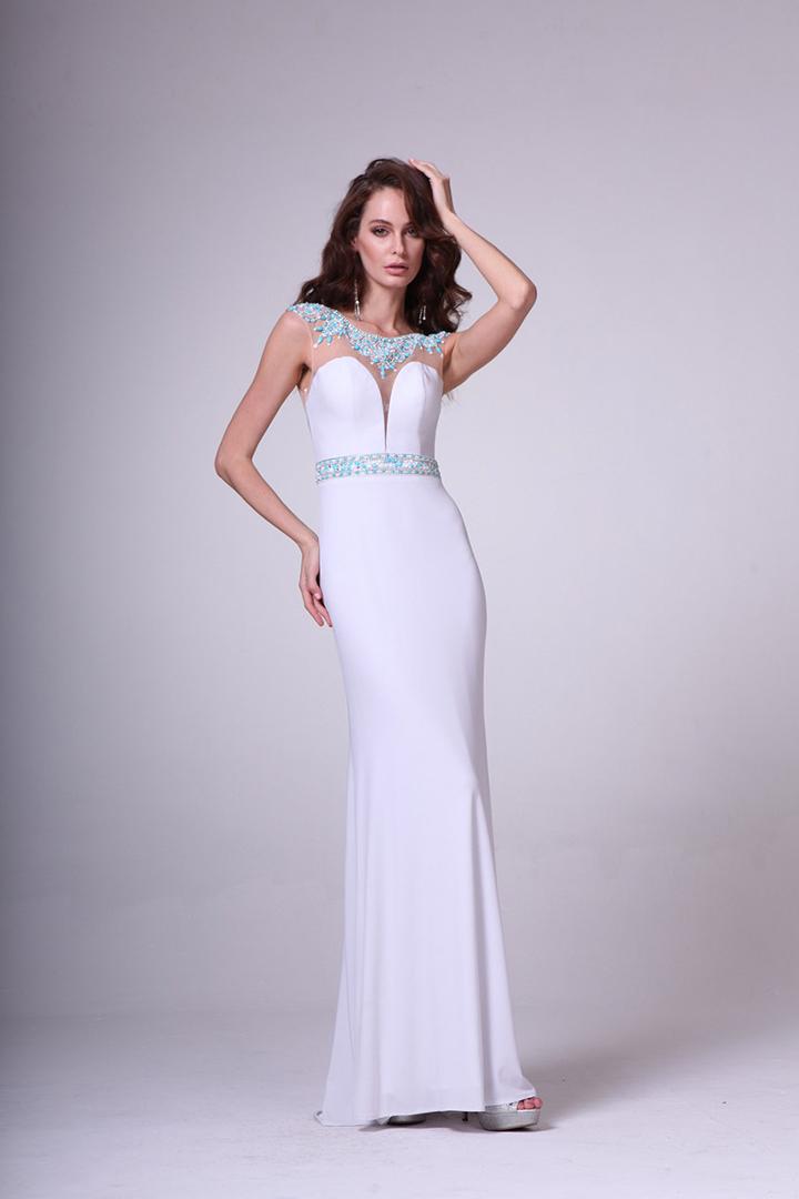 Cinderella Divine - Embellished Illusion Bateau Neck Sheath Dress