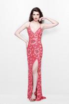 Primavera Couture - Shimmering Floral Printed V Neck Strappy Long Gown 1820