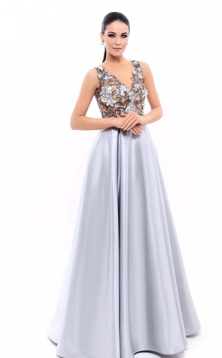 Tarik Ediz - 93343 Illusion Neckline Floral Appliqued Gown