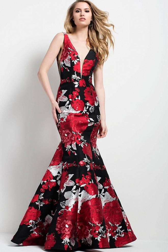 Jovani - 54809 Floral Print Mermaid Evening Gown