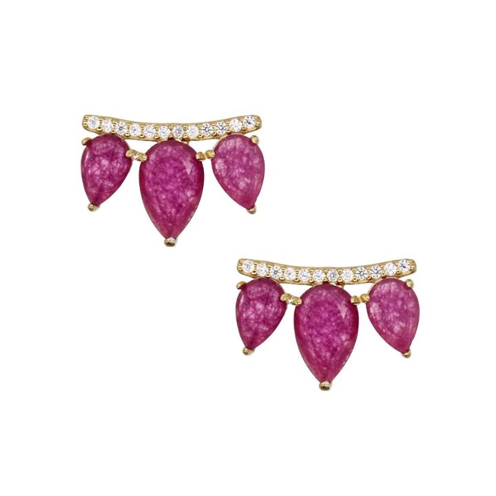 Rachael Ryen - Gemstone Wing Studs In Rubellite Jade