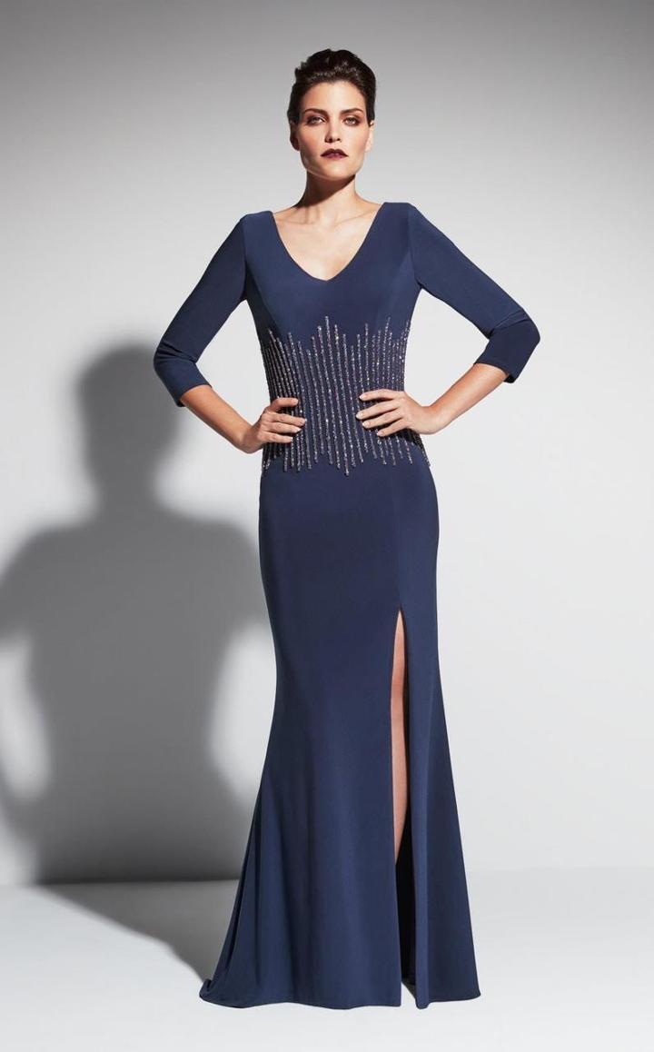 Daymor Couture - Bejeweled V-neck Sheath Dress 463