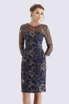 Feriani Couture - 18717 Quarter Length Sleeve Floral Lace Sheath Dress