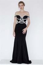 Jolene Collection - 18004 Beaded Off-shoulder Fitted Dress