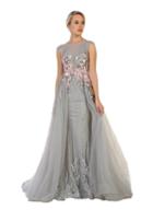 May Queen - Bateau Neck Embellished Gown With Overskirt