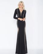 Cassandra Stone - 79186a Rhinestone Accented Deep V-neck Jersey Dress