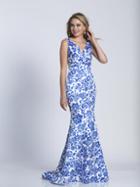 Dave & Johnny - 3288 Printed V-neck Mermaid Dress