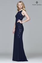 Faviana - S8003 Long Jersey Dress With Scoop Neck And Open Back